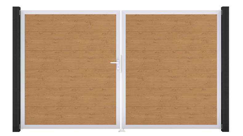 planeo Gardence Simply - PVC-Tor 2-flügelig Asteiche Natur mit Alurahmen