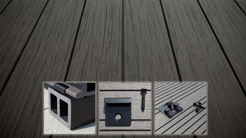 planeo AntikWood WPC-Terrasse Komplett-Set Massivdiele 4.8m (8.47m²) - Anthrazitgrau antik gealtert