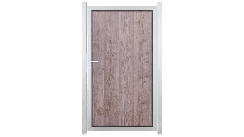 planeo Gardence Resistant - HPL-Sichtschutz Tor Holzoptik mit Alu-Rahmen