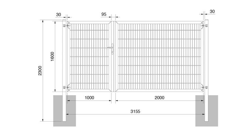 planeo Universaltor schwer 2-flg. Asymetrisch Feuerverzinkt H 1600 x B 3000 inkl. Torpfosten