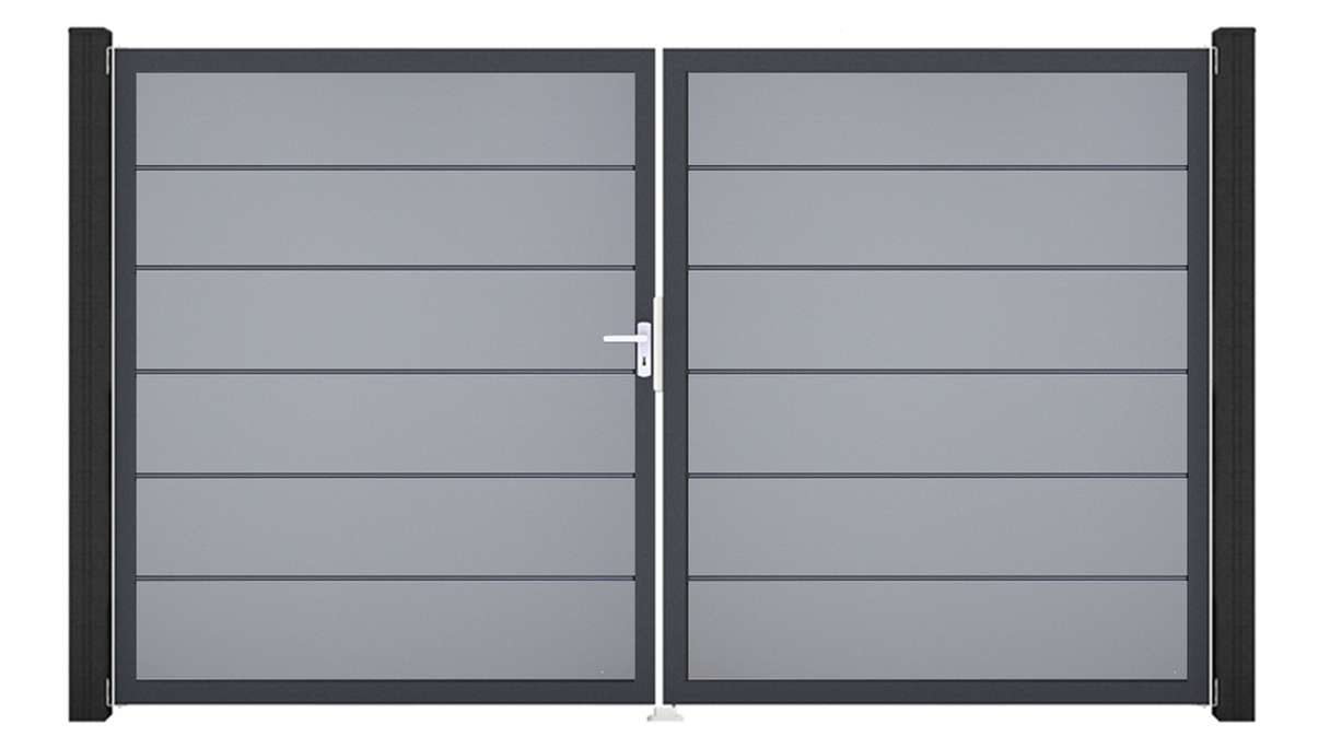 planeo Gardence Simply Premium - PVC-Tor 2-flügelig Silbergrau mit Alurahmen 300 x 180 cm