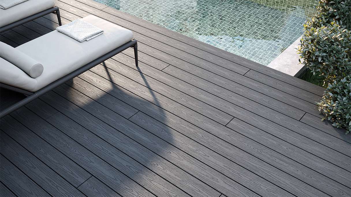 planeo CoEXWood WPC-Terrasse Komplett-Set Massivdiele 4.2m (44.45m²) - Grau/Zement strukturiert