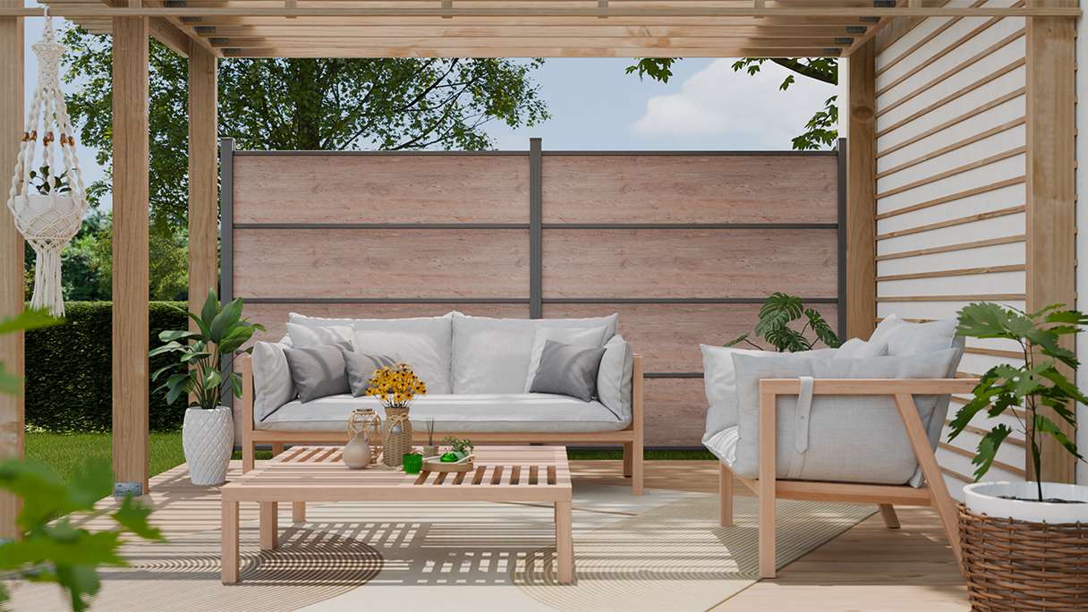 planeo Gardence Resistant - HPL-Steckzaun Holzoptik 180 x 183 cm