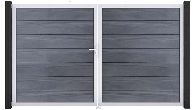 planeo Gardence Strong XL - BPC-Tor - 2-flügelig Steingrau co-ex mit Alurahmen 
