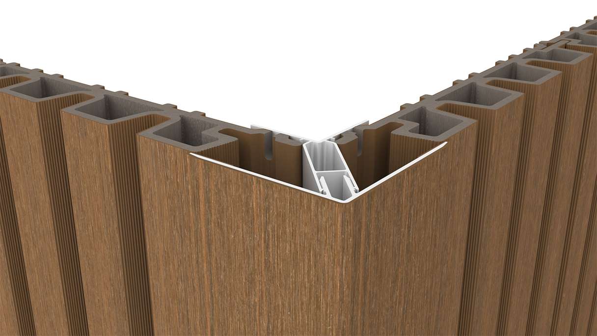 planeo LINEA - Alu CoEx Außeneckprofil Burma Teak 3000 x 66 x 66 mm