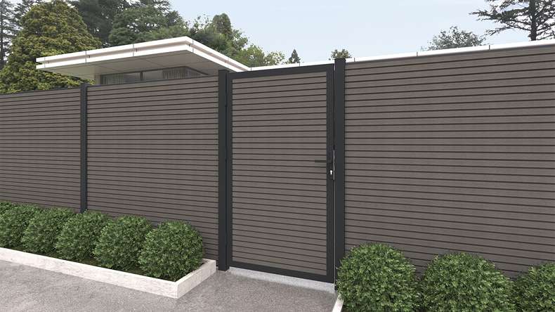 planeo LINEA - WPC CoEx Rhombus Universaltor Dunkelgrau mit Anthrazit Alurahmen 100 x 180 cm