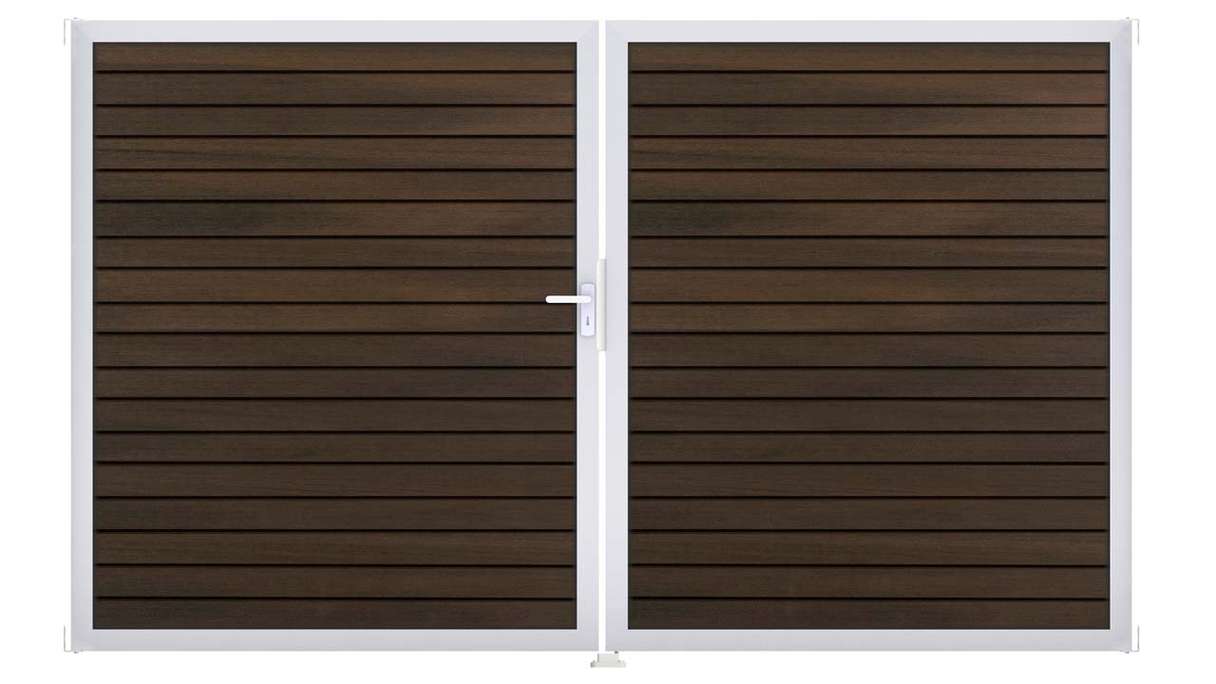 planeo Gardence Trendy - BPC-Rhombus-Tor - 2-flügelig Walnuss co-ex mit Alurahmen