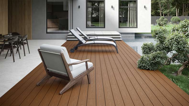 planeo CoEXWood WPC Terrassendiele Massiv ummantelt - Sand/Karamell 3.6m strukturiert