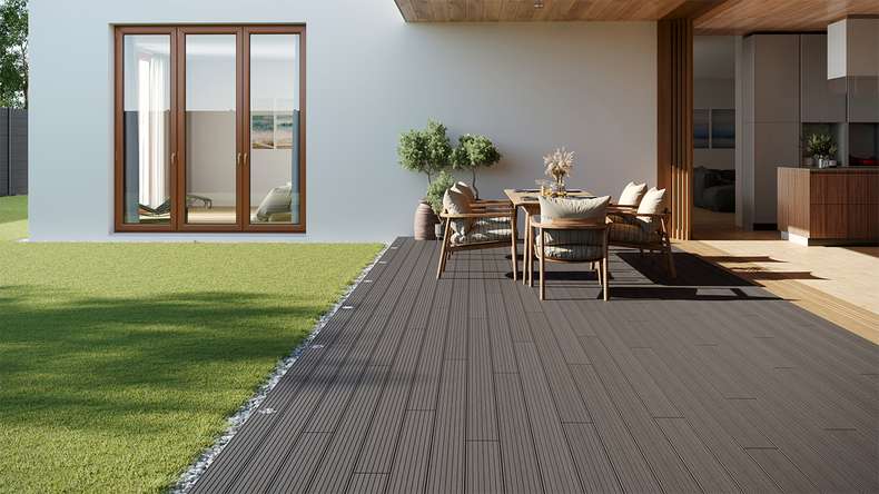 planeo LineWood WPC Terrassendiele Massiv - Hellgrau 4.2m gerillt/genutet