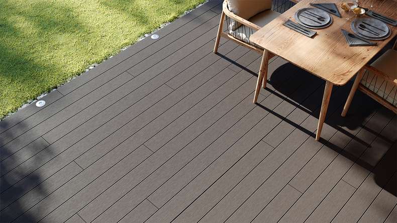 planeo LineWood WPC Terrassendiele Massiv - Hellgrau 4.2m gerillt/genutet