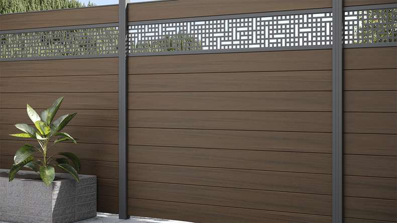 planeo Gardence Strong - BPC-Gartenzaun Quadratisch Walnuss co-ex