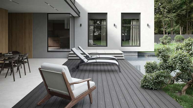 planeo CoEXWood WPC-Terrasse Komplett-Set Massivdiele - Grau/Zement strukturiert