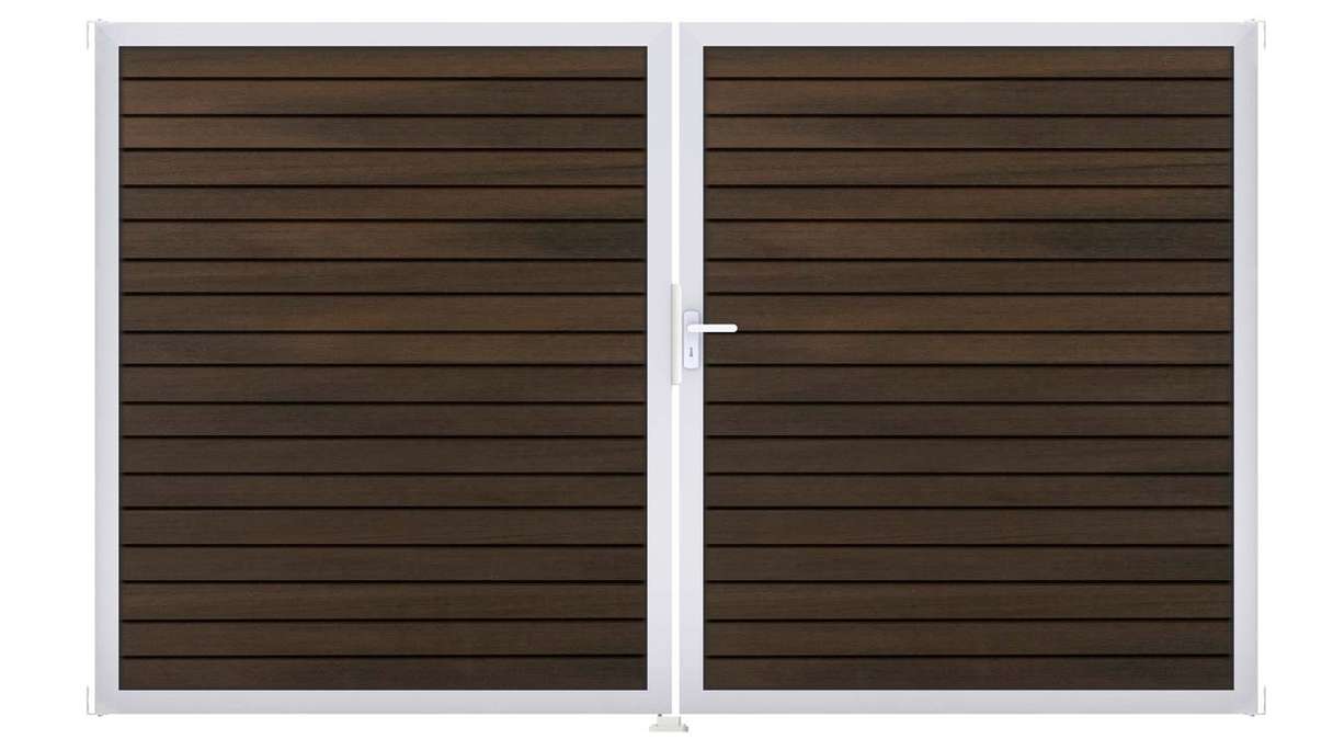planeo Gardence Trendy - BPC-Rhombus-Tor - 2-flügelig Walnuss co-ex mit Alurahmen