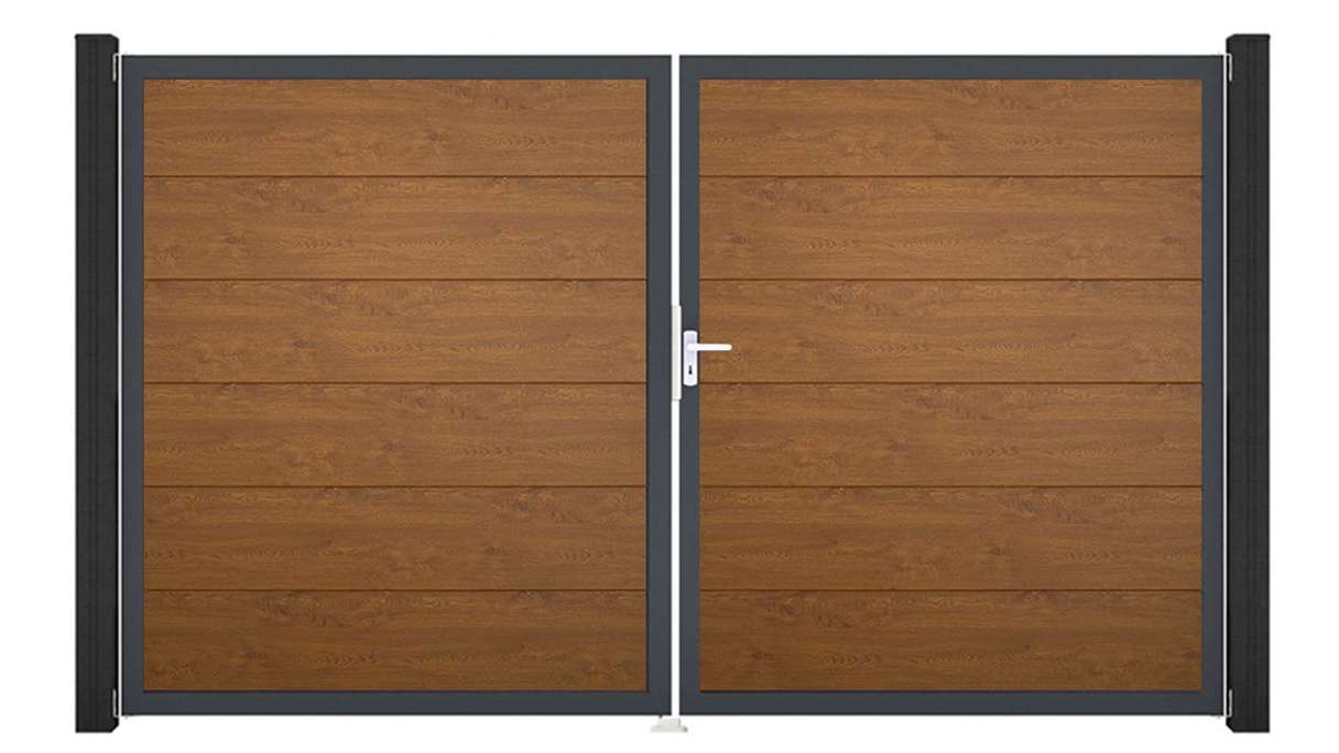 planeo Gardence Simply - PVC-Tor 2-flügelig Golden Oak mit Alurahmen
