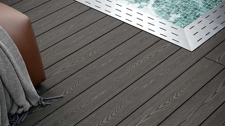 planeo SolidWood WPC-Terrasse Komplett-Set Massivdiele 3.6m (14.29m²) - Dunkelgrau französisch/strukturiert