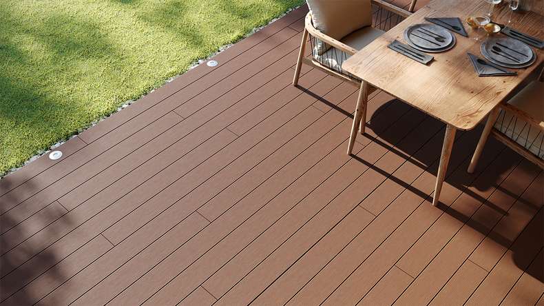 planeo LightWood WPC-Terrasse Komplett-Set Hohlkammerdiele - Hellbraun gerillt/genutet