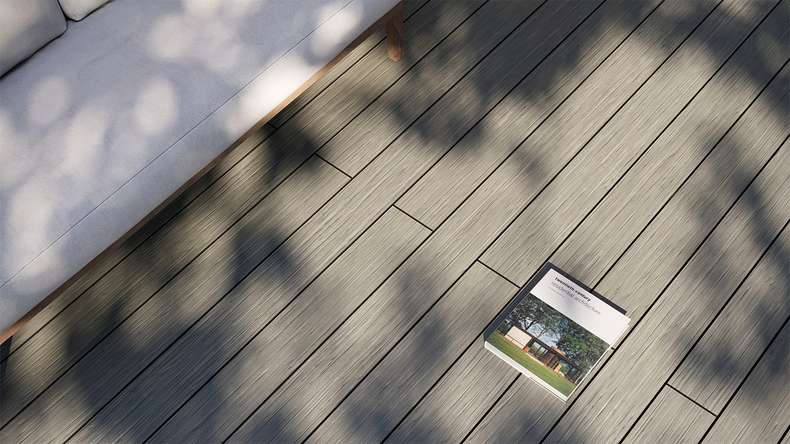 planeo AntikWood WPC-Terrasse Komplett-Set Massivdiele 3.6m (11.11m²) - Steingrau antik gealtert