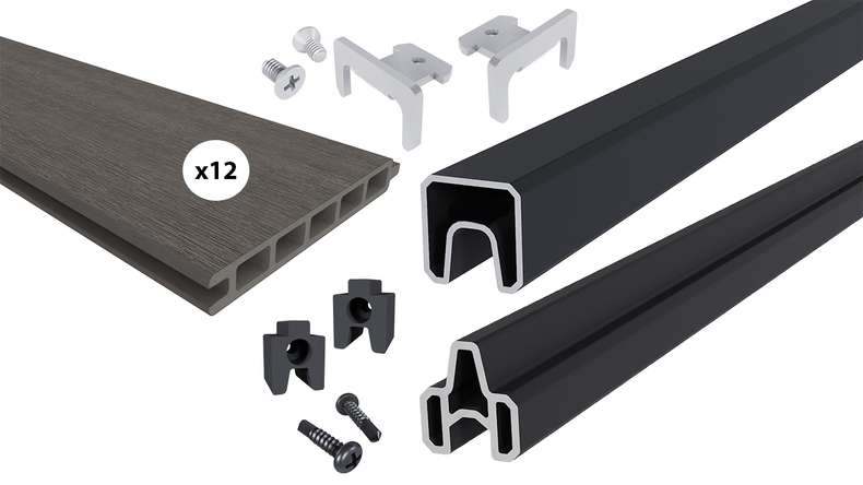 planeo INFINITY - WPC CoEx Steckzaun Dunkelgrau 176 x 183 cm
