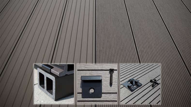 planeo LightWood WPC-Terrasse Komplett-Set Hohlkammerdiele 4.8m (8.64m²) - Hellgrau gerillt/genutet