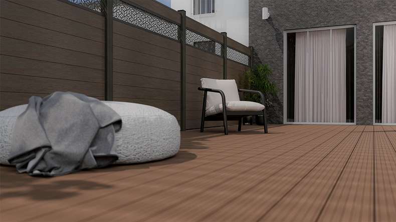 planeo Gardence Strong - BPC-Steckzaun Leafs Walnuss co-ex 180 x 180 cm