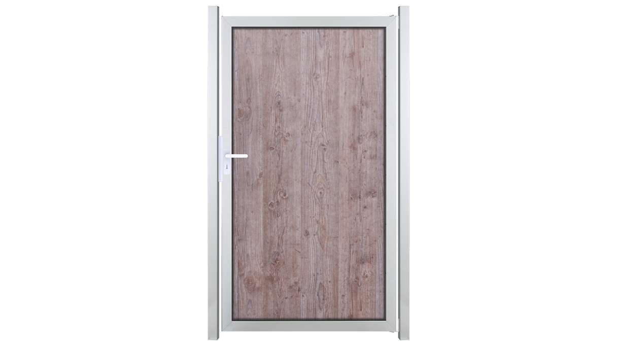 planeo Gardence Resistant - HPL-Sichtschutz Tor Holzoptik mit Alu-Rahmen