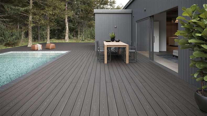 planeo SolidWood WPC-Terrasse Komplett-Set Massivdiele 3m (18.52m²) - Hellgrau französisch/strukturiert