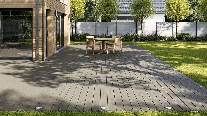planeo AntikWood WPC-Terrasse Komplett-Set Massivdiele 3.6m (22.23m²) - Steingrau antik gealtert