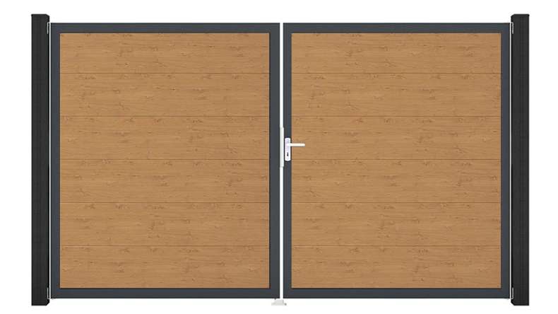 planeo Gardence Simply - PVC-Tor 2-flügelig Asteiche Natur mit Alurahmen