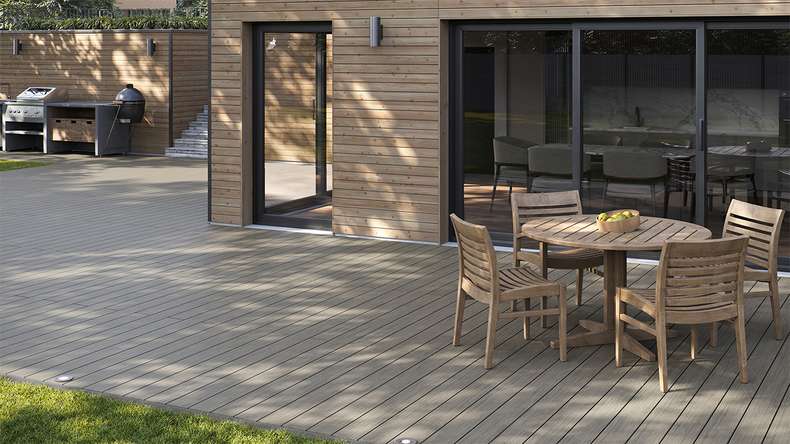 planeo AntikWood WPC-Terrasse Komplett-Set Massivdiele 4.2m (22.23m²) - Steingrau antik gealtert