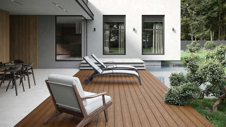 planeo CoEXWood WPC-Terrasse Komplett-Set Massivdiele 4.2m (22.23m²) - Sand/Karamell strukturiert