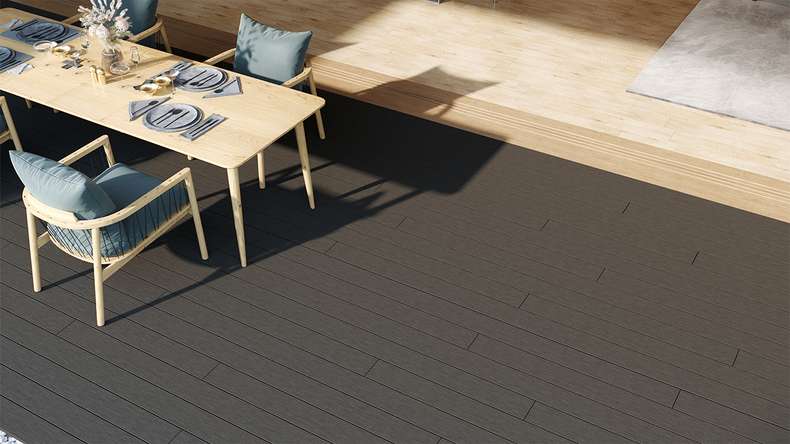planeo LightWood WPC-Terrasse Komplett-Set Hohlkammerdiele 3m (35.1m²) - Dunkelgrau gerillt/genutet