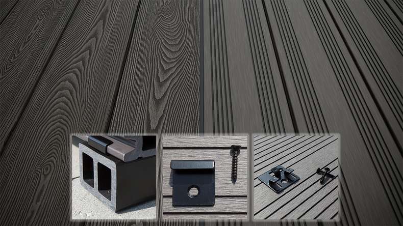 planeo SolidWood WPC-Terrasse Komplett-Set Massivdiele 3m (25.14m²) - Dunkelgrau französisch/strukturiert
