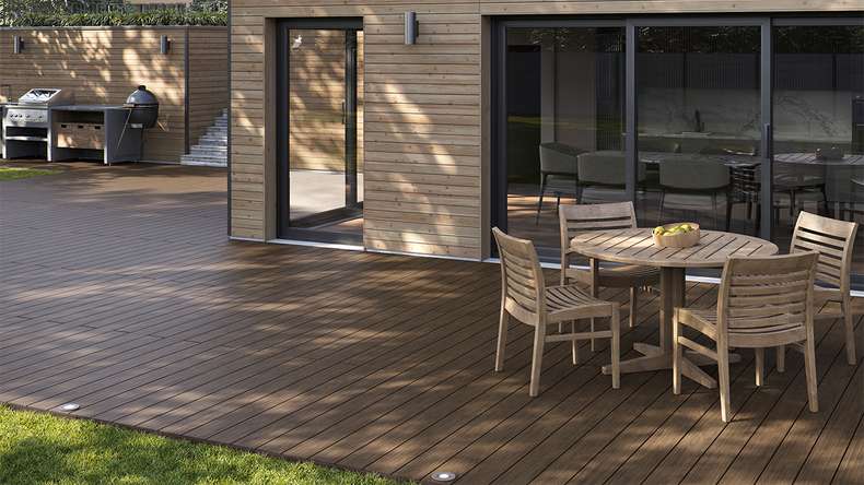 planeo AntikWood WPC-Terrasse Komplett-Set Massivdiele 3.6m (6.35m²) - Braun antik gealtert
