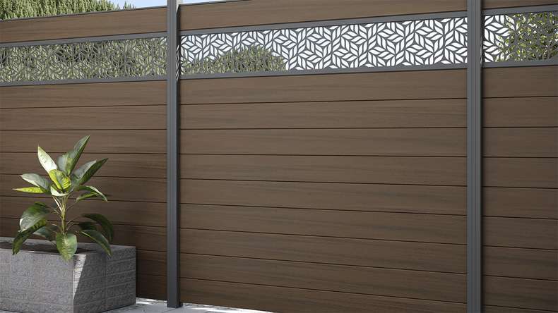 planeo Gardence Strong - BPC-Gartenzaun Quadratisch Walnuss co-ex