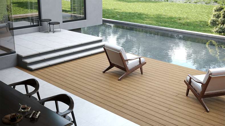planeo CoEXWood WPC-Terrasse Komplett-Set Massivdiele 3.6m (31.75m²) - Sand/Karamell strukturiert