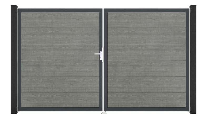 planeo Gardence Simply - PVC-Tor 2-flügelig Grey Ash Cut mit Alurahmen 