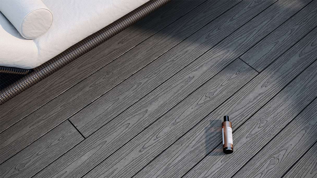 planeo CoEXWood WPC-Terrasse Komplett-Set Massivdiele 4.2m (22.23m²) - Grau/Zement strukturiert