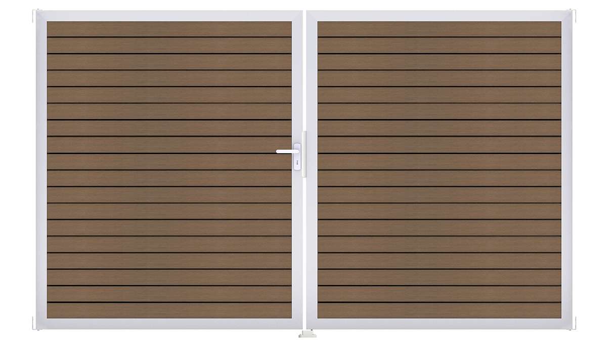 planeo Gardence Trendy - BPC-Rhombus-Tor - 2-flügelig Teak co-ex mit Alurahmen