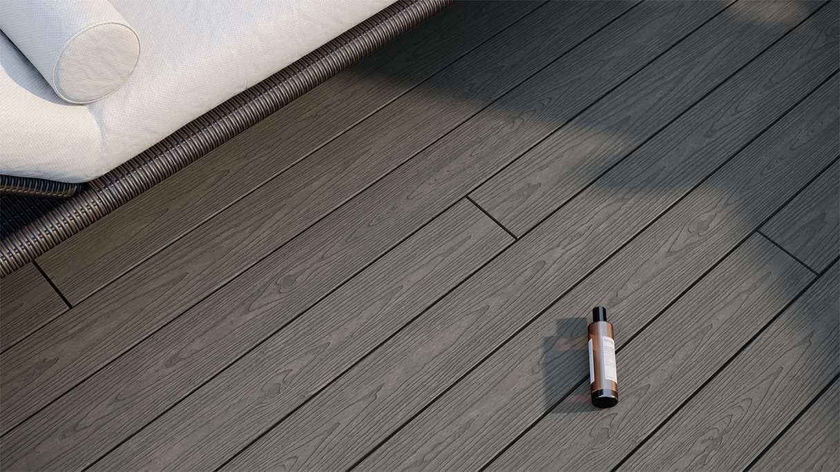 planeo CoEXWood WPC Terrassendiele Massiv ummantelt - Grau/Zement 3m strukturiert