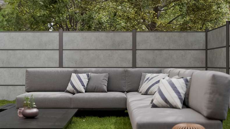 planeo Gardence Resistant - HPL-Steckzaun Betongrau 180 x 183 cm