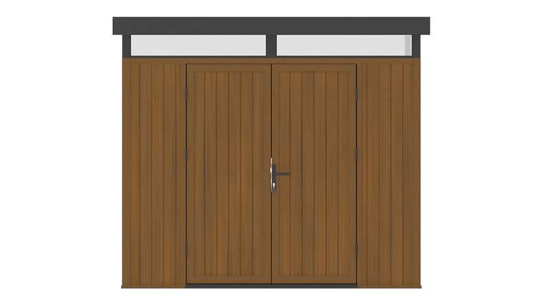 planeo WPC CoEx Flachdach Gartenhaus M - Burma Teak 250 x 250 x 226.5 cm