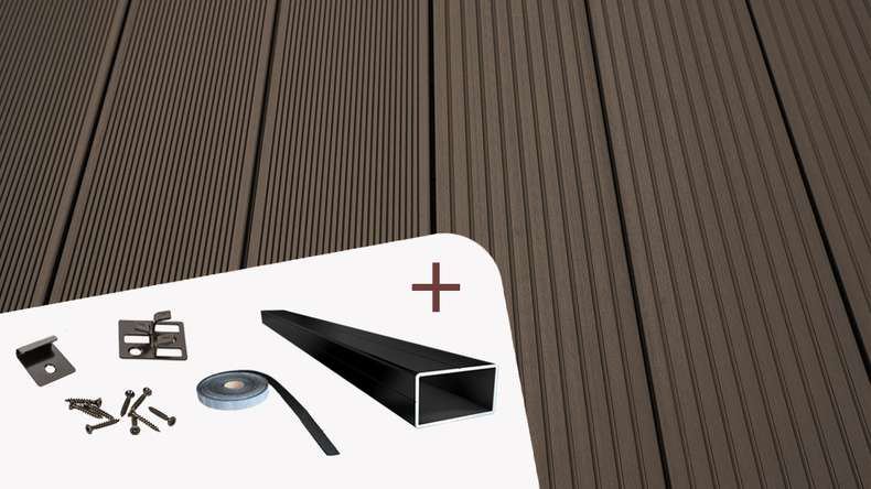Komplett-Set TitanWood 3m Hohlkammerdiele Rillenstruktur dunkelbraun 12m² inkl. Alu-UK
