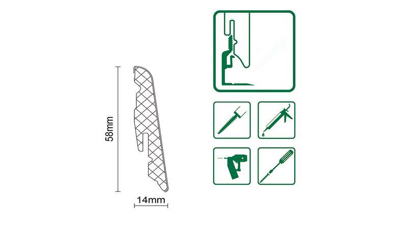 planeo Sockelleiste SolutionX 2in1 - 2400 x 14 x 58 mm Eiche Hellbraun (SL0008)