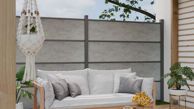 planeo Gardence Resistant - HPL-Steckzaun Betongrau 180 x 183 cm