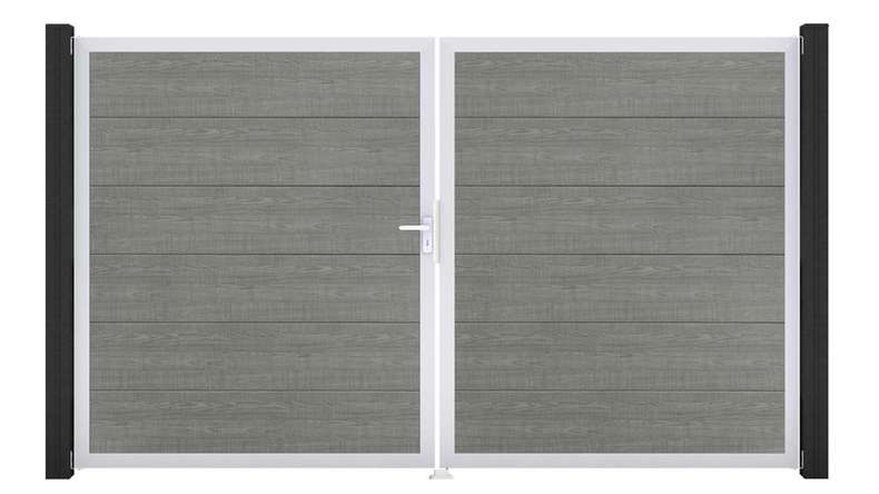 planeo Gardence Simply - PVC-Tor 2-flügelig Grey Ash Cut mit Alurahmen 