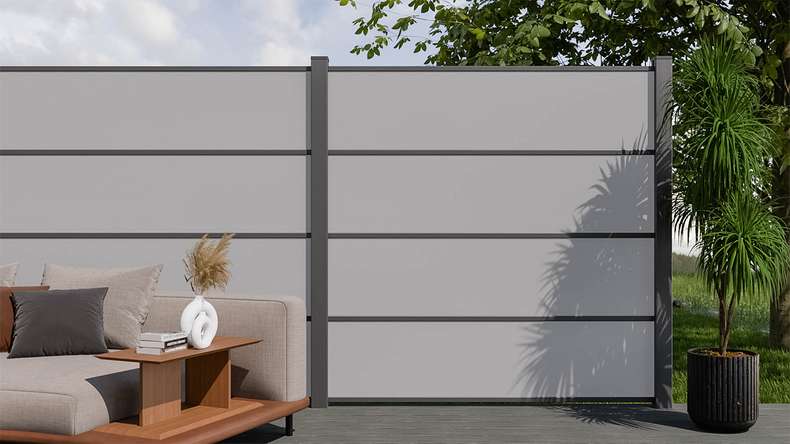 planeo Gardence Resistant - HPL-Steckzaun Uni Grau 180 x 183 cm