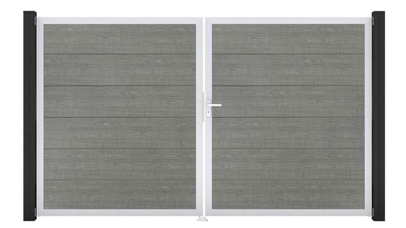 planeo Gardence Simply - PVC-Tor 2-flügelig Grey Ash Cut mit Alurahmen 