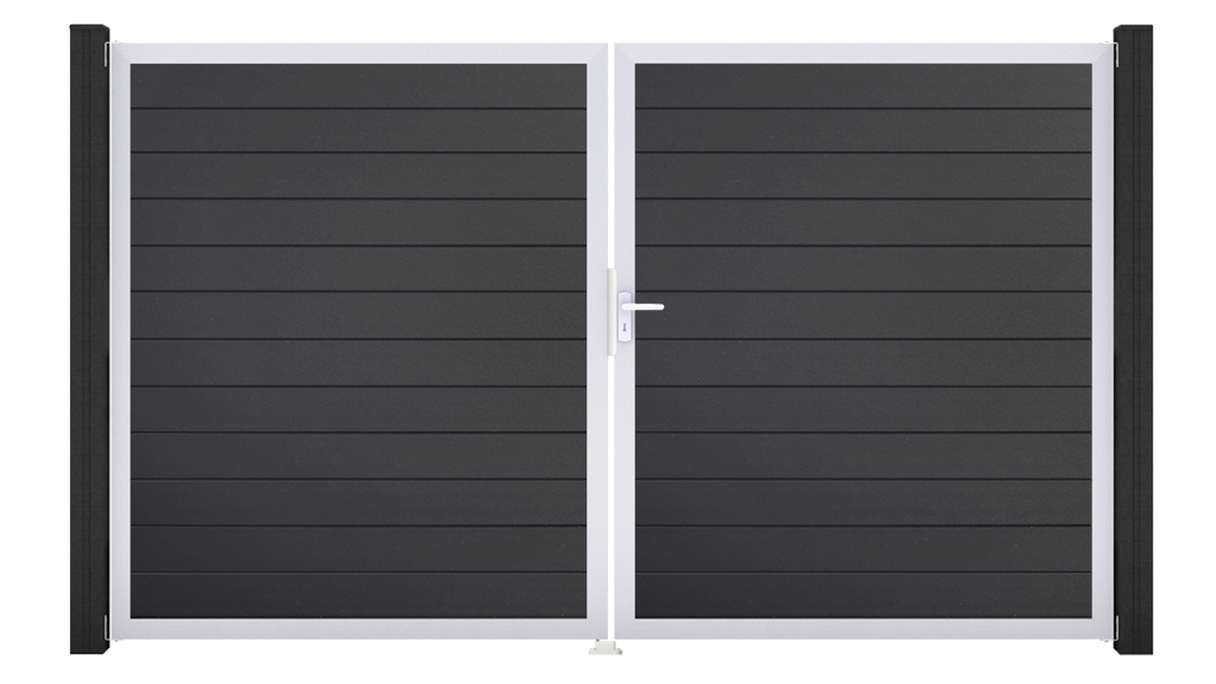 planeo Gardence Simply Small - PVC-Tor 2-flügelig Anthrazitgrau mit Alurahmen 300 x 180 cm
