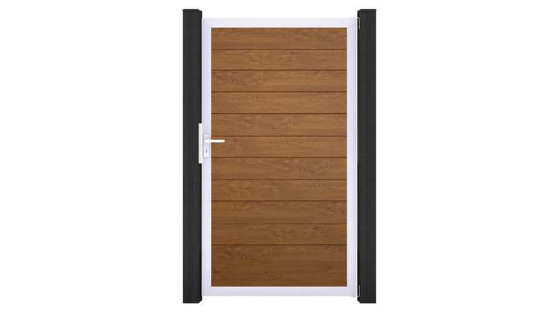 planeo Gardence Simply Small - PVC-Universaltor Golden Oak mit Alu-Rahmen in Silber | EV1 100 x 180 cm