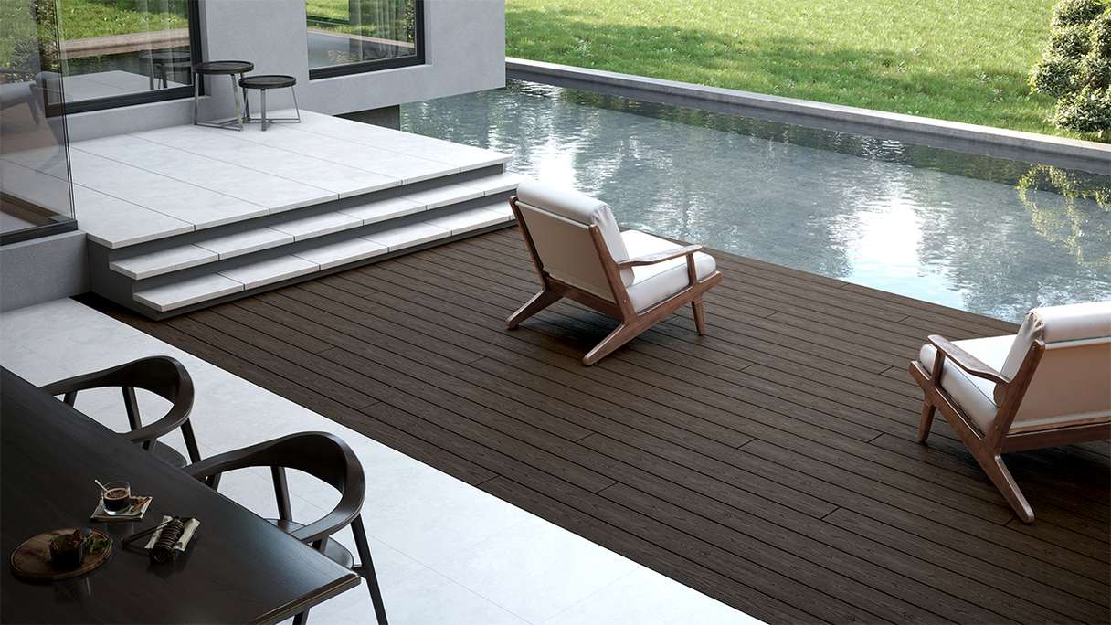 planeo CoEXWood WPC Terrassendiele Massiv ummantelt - Hellbraun/Dunkelbraun 4.2m strukturiert